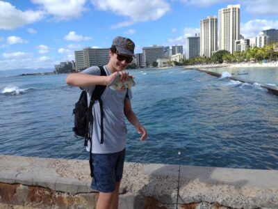 ワイキキビーチで魚が釣れた